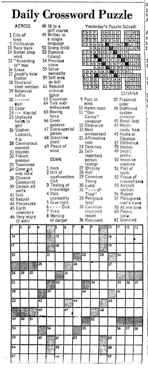 Crossword Puzzle Nov 13 1964 1940777 NewspaperArchive